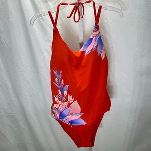 Athleta Womens Size Small Vintage Floral Swimwear One Piece Orange w/ flowers